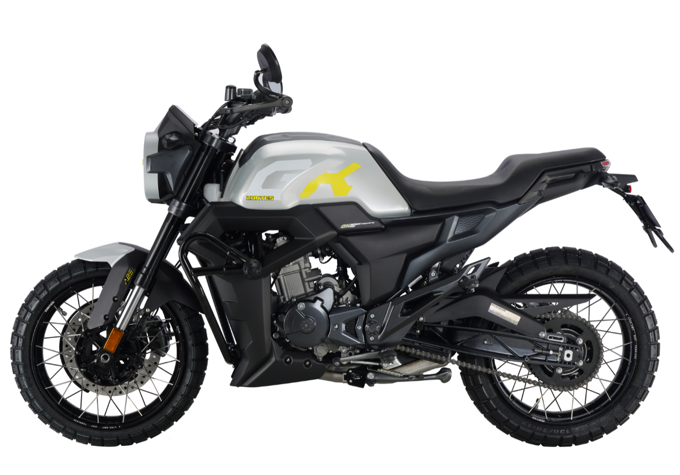 Moto ZT125-GK a cinzento vista do lado esquerdo.