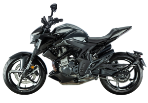 Moto ZT350-R a preto vista do lado esquerdo.