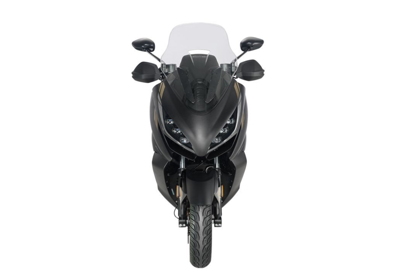 Moto ZT350-E a preto vista de frente.