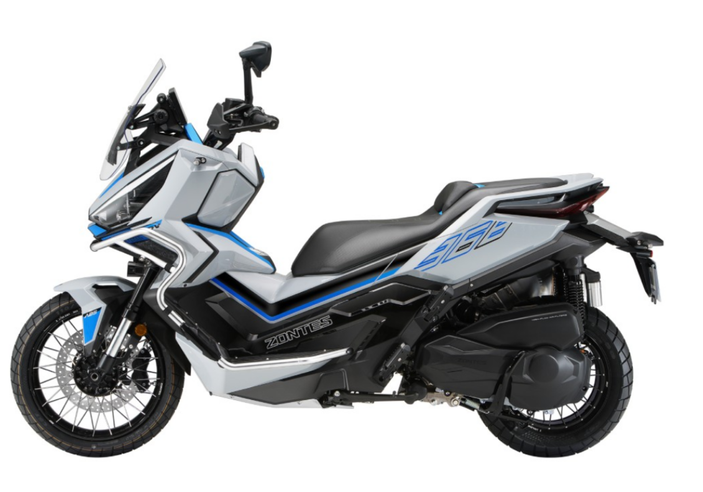 Moto ZT368-G a branco vista do lado esquerdo.