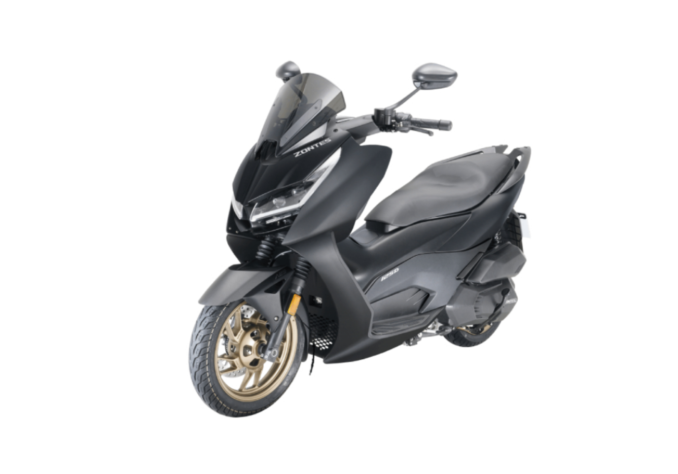 Moto ZT125-D a preto vista 45º frontal do lado esquerdo.