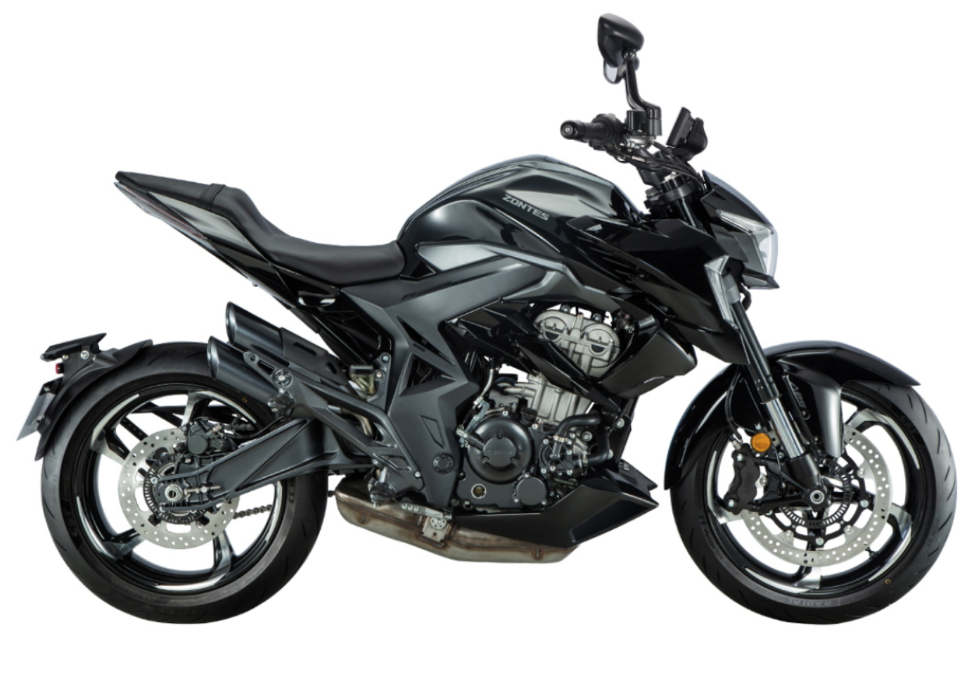 Moto ZT350-R a preto vista do lado direito.