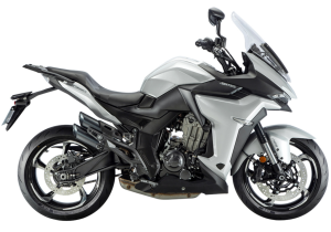 Moto ZT350-X a cinzento vista do lado esquerdo.