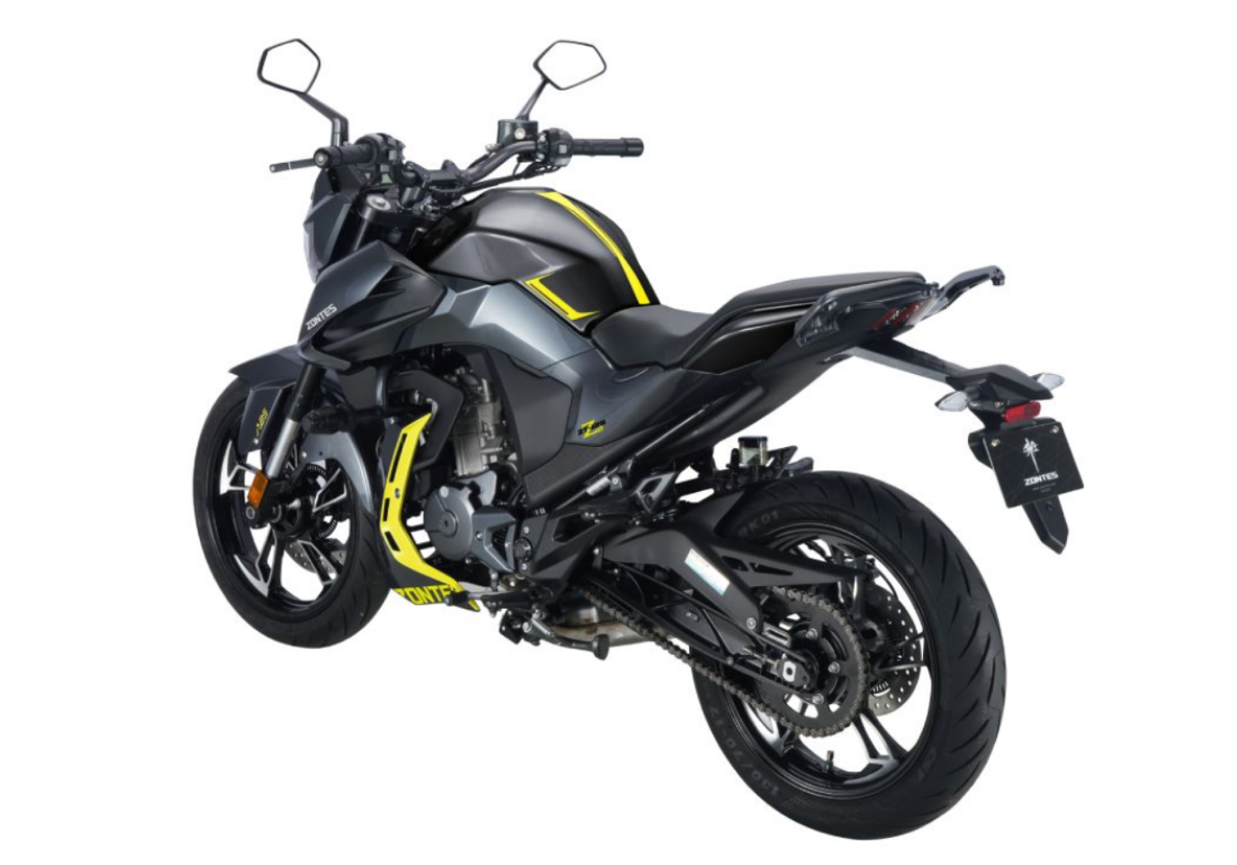 Moto ZT125-Z2-LCD a preto vista 45º traseira do lado esquerdo.