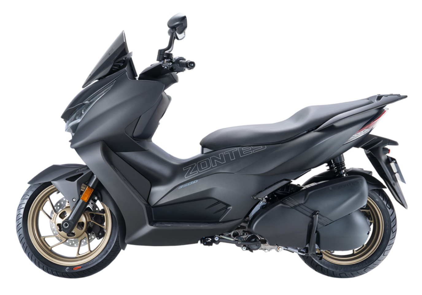 Moto ZT350-D a preto vista do lado esquerdo.