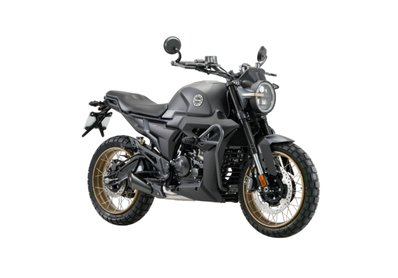 Moto ZT125-G1X-LCD a preto vista 45º frontal do lado direito.