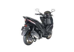 Moto ZT125-D a preto vista 45º frontal do lado direito.