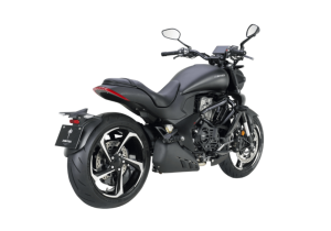 Moto ZT350-S a preto vista 45º traseira do lado direito.