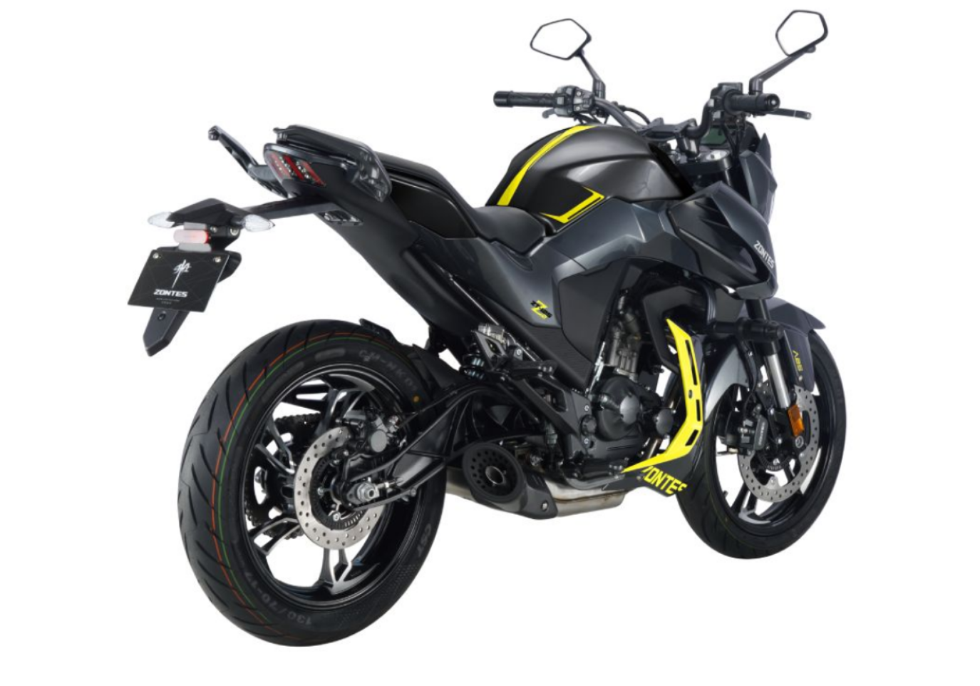 Moto ZT125-Z2-LCD a preto vista 45º traseira do lado direito.