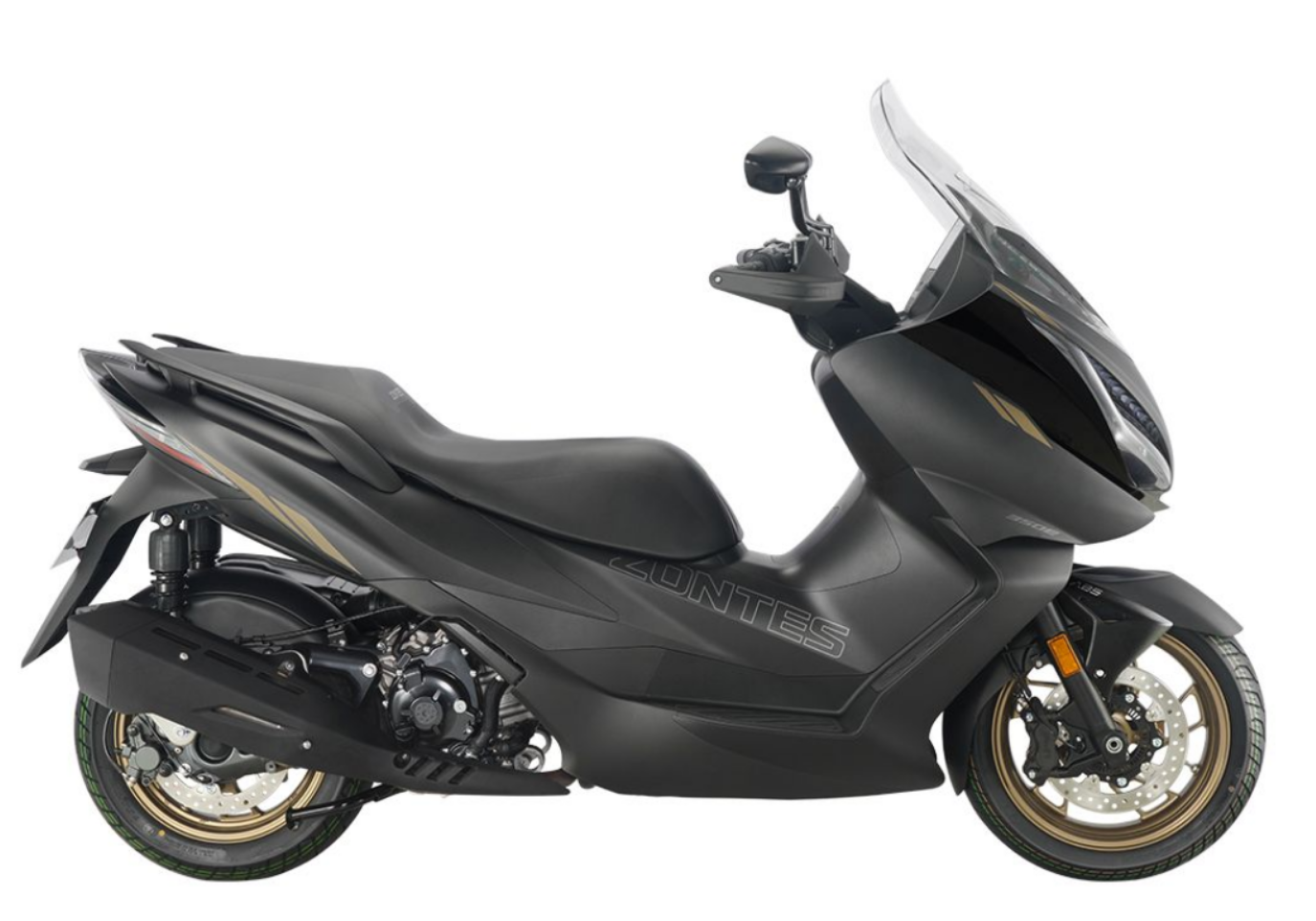 Moto ZT350-E a preto vista do lado direito.