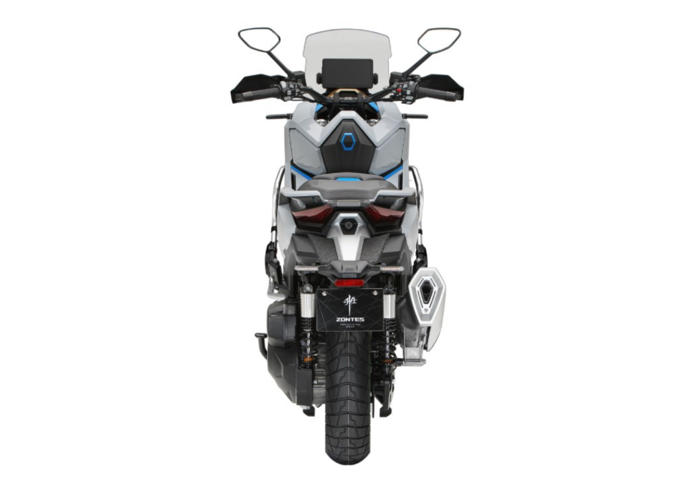 Moto ZT368-G a branco vista de trás