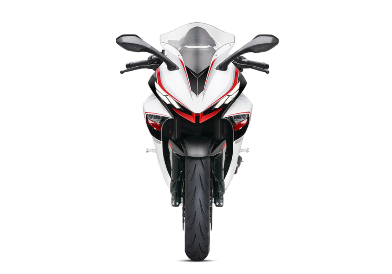 Moto ZT703-RR a vermelho e branco vista de frente.